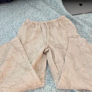 Beige Camo Wide Leg Sweatpants
